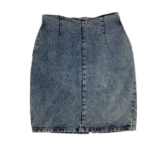 VINTAGE 80s acid washed denim high‎ waist jean mini skirt Calvin Klein S/M - Picture 1 of 11